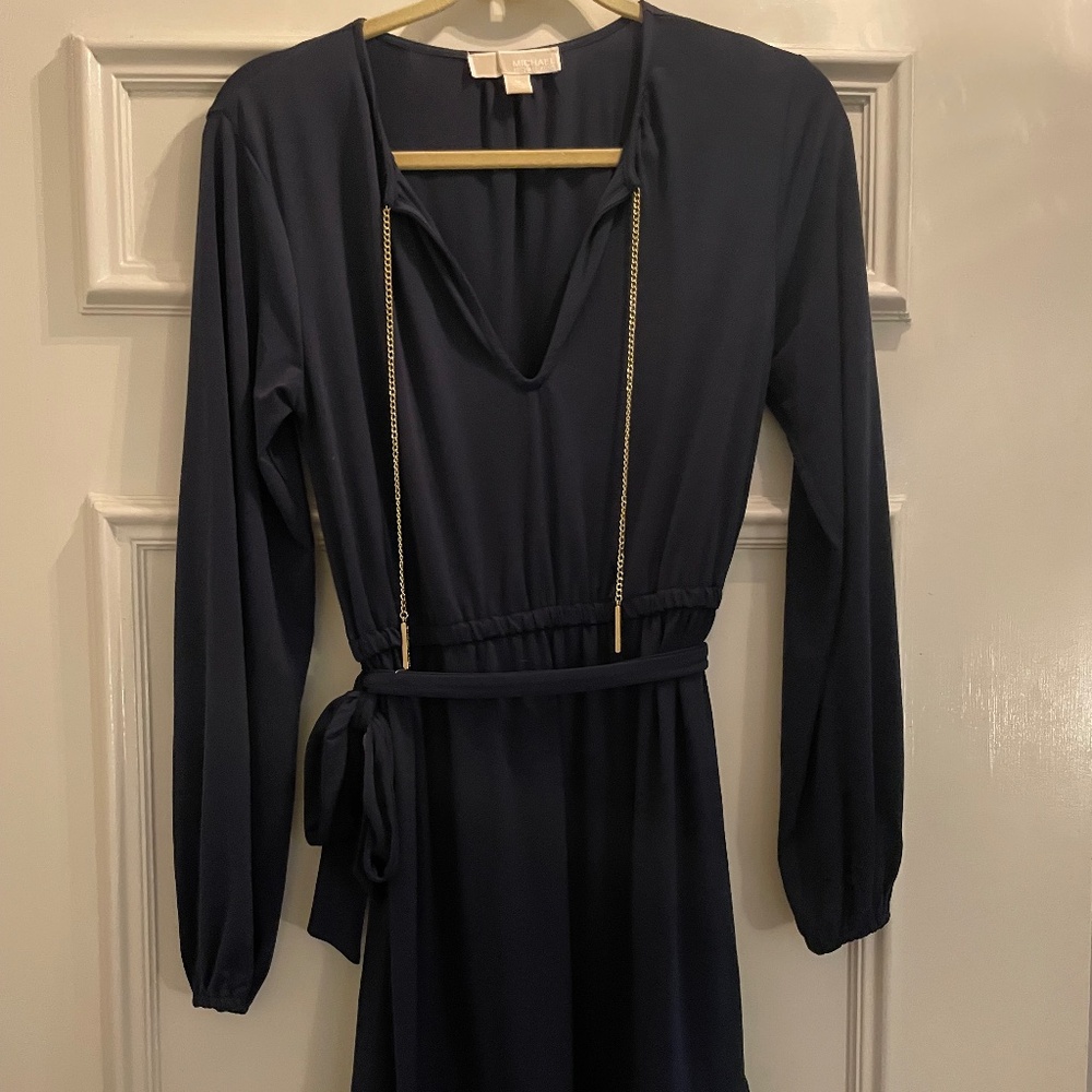 Michael Kors Navy Belted Chain Tie Dress – Size M – Worn Once